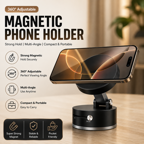 360° Adjustable Magnetic Phone Holder – Strong Magnetic Car, Office & Table Stand Rs-995