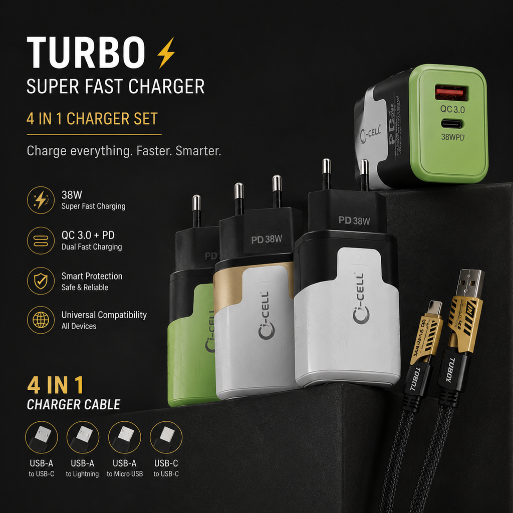TURBO SUPER FAST CHARGER WITH 4 IN 1 CABLE |Rs-1295
